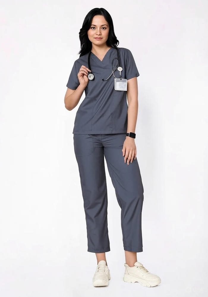HEATHER-GREY-W1.jpg Classic Women's V-Neck (Heather Grey) Scrub - Image 1