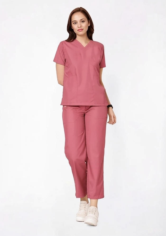 Mauve-W1.jpg Classic Women's V-Neck (Mauve) Scrub - Image 1