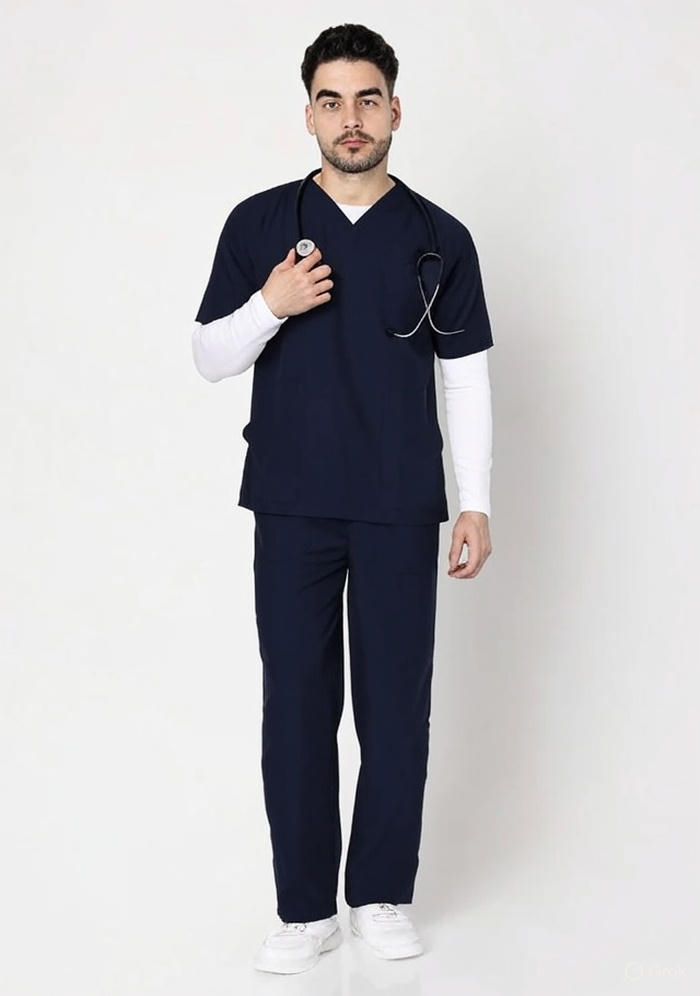 Navy-M1.jpg Classic Men's V-Neck (Navy Blue) Scrub - Image 1