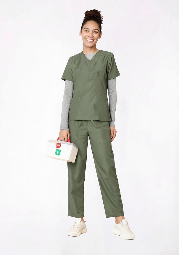 Olive-W.jpg Classic Women's V-Neck (Olive) Scrub - Image 1