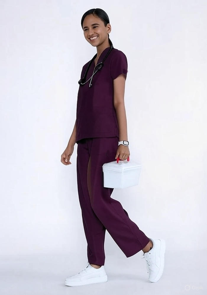 Wine-W1-1.jpg Classic Women's V-Neck (wine) Scrub - Image 1